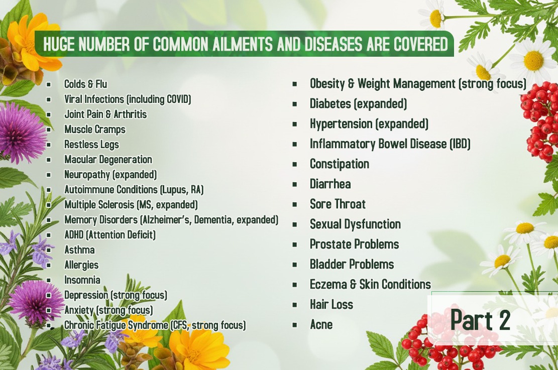 A chapter spread from the book detailing natural remedies for common ailments.